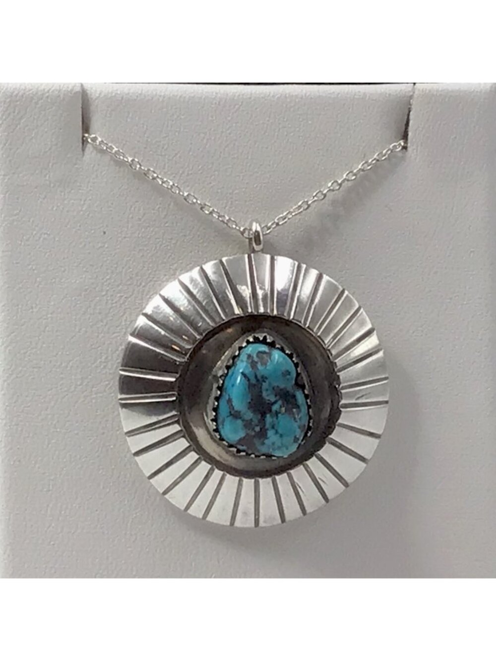 Sterling Silver Turquoise Pendant And Chain Vintage 11.7 Grams 18”